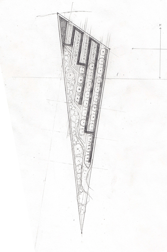 Click the image for a view of: Bramble Fountain Food Forest. Original concept sketch.